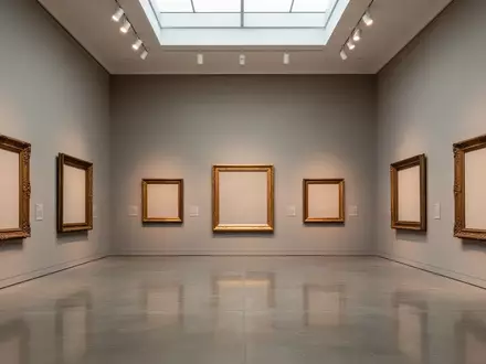 Ein minimalistisch gestalteter, menschenleerer Museumsraum mit hohen Wänden und leeren, antiken Bilderrahmen. - Foto: über boerse-global.de