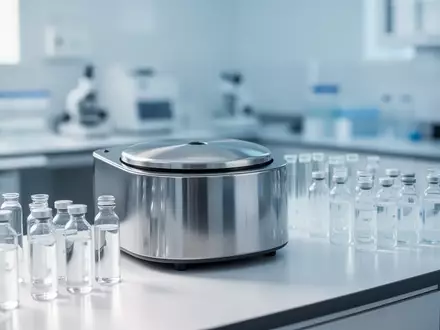 Ein klinisches Labor mit einer Zentrifuge und Glasfläschchen auf einem weißen Labortisch. - Foto: über boerse-global.de