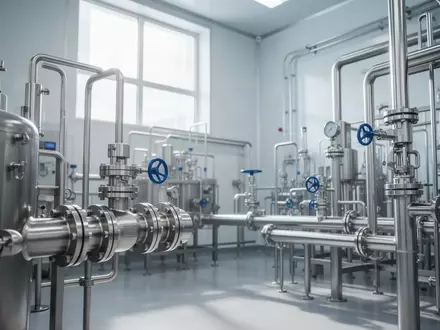 Moderne, sterile Produktionsumgebung in einer pharmazeutischen Fabrik mit Edelstahlanlagen und industriellen Rohrleitungen. - Foto: über boerse-global.de