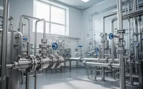 Moderne, sterile Produktionsumgebung in einer pharmazeutischen Fabrik mit Edelstahlanlagen und industriellen Rohrleitungen. - Foto: über boerse-global.de