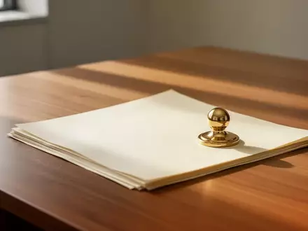 Ein leerer, aufgeräumter Schreibtisch mit einem Briefbeschwerer auf einem Stapel Papier in einem hellen Büro. - Foto: über boerse-global.de