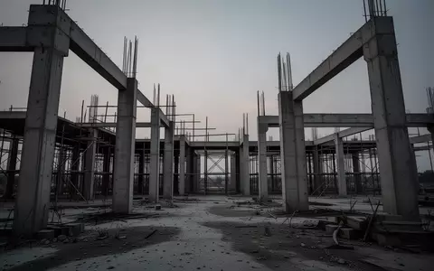 Eine unfertige Betonbaustelle mit Stützpfeilern und Gerüsten unter einem grauen Himmel als Symbol für ineffiziente Bauprojekte. - Foto: über boerse-global.de