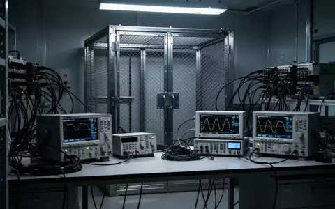 Ein steriles Labor mit einem Faraday-Käfig und präzisen elektronischen Diagnosegeräten auf einem Arbeitstisch. - Foto: über boerse-global.de