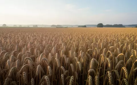 Weites, goldenes Getreidefeld unter einem klaren Morgenhimmel in einer landwirtschaftlichen Umgebung. - Foto: über boerse-global.de