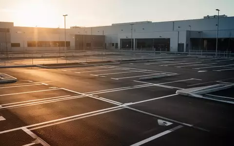 Leeres, modern gepflastertes Industriegelände mit markierten Parkplätzen bei warmem Licht am Abend. - Foto: über boerse-global.de
