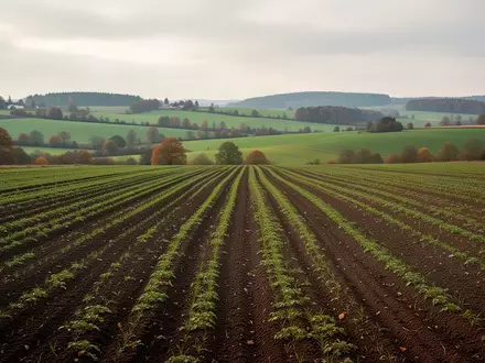Weitläufige, gepflügte Ackerlandschaft in Süddeutschland unter einem bedeckten Himmel, die den Fokus auf die landwirtschaftliche Nutzung legt. - Foto: über boerse-global.de