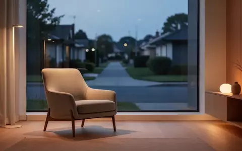 Ein minimalistisch eingerichtetes Wohnzimmer bei Dämmerung mit einem leeren Sessel vor einem Fenster. - Foto: über boerse-global.de