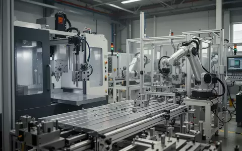 Eine moderne industrielle Fertigungshalle mit Präzisionsmaschinen und metallischen Bauteilen in einer sauberen Arbeitsumgebung. - Foto: über boerse-global.de
