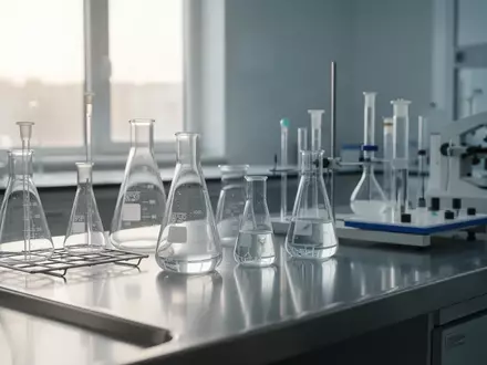 Ein steriler Laborarbeitsplatz mit Glasgefäßen und wissenschaftlichen Geräten in neutralem Licht. - Foto: über boerse-global.de
