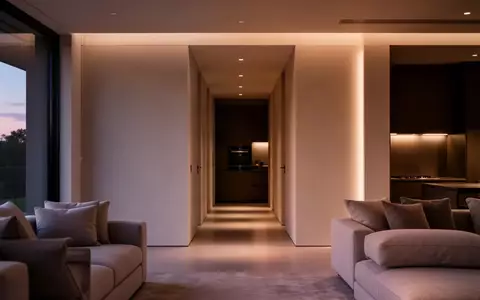 Ein minimalistisch eingerichteter, leerer Wohnraum bei Dämmerung, der eine Atmosphäre von Privatsphäre und Ruhe vermittelt. - Foto: über boerse-global.de