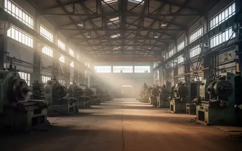 Eine weitläufige, menschenleere Industriehalle mit schweren Maschinen und einfallendem Tageslicht. - Foto: über boerse-global.de