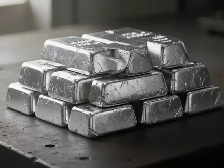 Gestapelte Silberbarren auf einer dunklen, industriellen Oberfläche bei natürlichem Licht. - Foto: über boerse-global.de