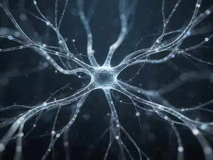 Abstrakte Darstellung eines komplexen neuronalen Netzwerks mit leuchtenden Verbindungen in einem dunklen Raum. - Foto: über boerse-global.de