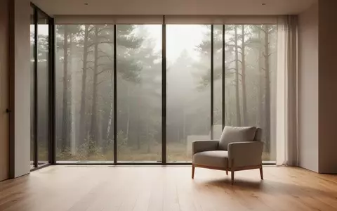Ein ruhiger, minimalistischer Raum mit großen Fenstern und Blick in die Natur, der eine Atmosphäre der Stille vermittelt. - Foto: über boerse-global.de