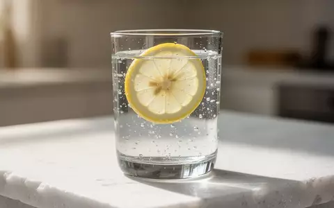 Ein Glas mit klarem Wasser und einer Zitronenscheibe auf einer hellen Steinfläche in einer minimalistischen Umgebung. - Foto: über boerse-global.de