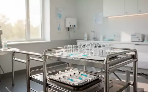 Ein minimalistischer medizinischer Behandlungsraum mit einer sterilen Ausstattung auf einem Edelstahltisch bei Tageslicht. - Foto: über boerse-global.de