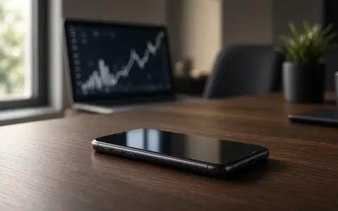 Ein minimalistischer Büro-Arbeitsplatz mit einem Smartphone auf einem dunklen Holztisch bei natürlichem Tageslicht. - Foto: über boerse-global.de