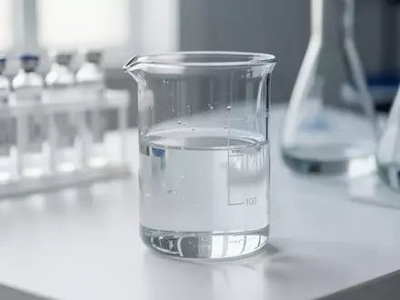Ein sauberes, wissenschaftliches Laborumfeld mit einem Glasbecher auf einem sterilen weißen Labortisch, im Hintergrund unscharfe Laborgefäße. - Foto: über boerse-global.de