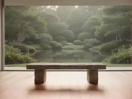 Ein minimalistischer, ruhiger Raum mit natürlichem Licht und Blick in einen grünen Garten. - Foto: über boerse-global.de
