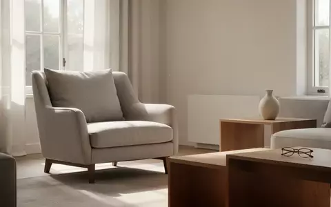 Ein helles, minimalistisch eingerichtetes Wohnzimmer mit einem Sessel und einem Beistelltisch bei Tageslicht. - Foto: über boerse-global.de