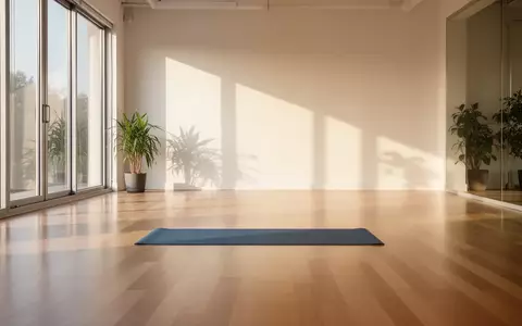 Ein heller, minimalistischer Trainingsraum mit einer leeren Yogamatte auf einem glatten Holzboden und natürlichem Lichteinfall. - Foto: über boerse-global.de