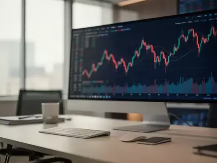 Ein moderner Büroarbeitsplatz mit verschwommenen Finanzcharts im Hintergrund, die eine positive Marktentwicklung andeuten. - Foto: über boerse-global.de