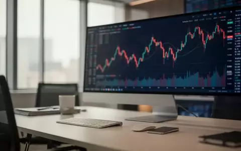Ein moderner Büroarbeitsplatz mit verschwommenen Finanzcharts im Hintergrund, die eine positive Marktentwicklung andeuten. - Foto: über boerse-global.de