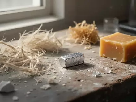 Nahaufnahme von natürlichen Materialien wie Zellulosefasern, Magnesium und Bienenwachs auf einem Labortisch. - Foto: über boerse-global.de