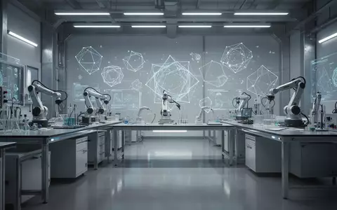 Ein minimalistisches, modernes Forschungslabor mit metallischen Oberflächen und abstrakten geometrischen Strukturen. - Foto: über boerse-global.de