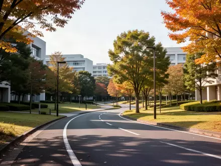 Eine leere, asphaltierte Straße auf einem japanischen Universitätsgelände bei Tageslicht. - Foto: über boerse-global.de