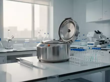 Ein steriles, helles klinisches Labor mit hochwertigen Geräten und leeren Glasreagenzgläsern auf einem Labortisch. - Foto: über boerse-global.de