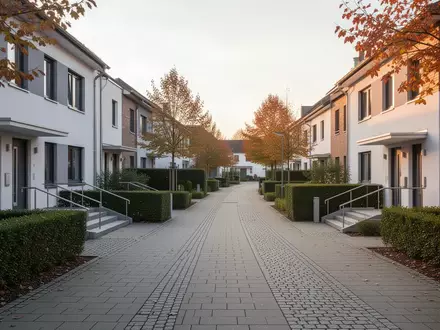 Eine ruhige Wohnstraße in einer Gemeinde mit barrierefreien Gebäuden und gepflegten Gehwegen im Tageslicht. - Foto: über boerse-global.de