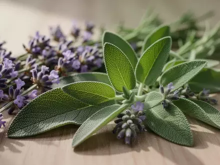 Nahaufnahme von aromatischen Heilkräutern wie Salbei und Lavendel in einem Labor, beleuchtet durch natürliches Licht. - Foto: über boerse-global.de