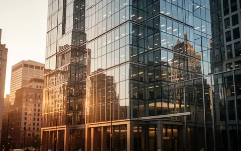 Moderne Büroarchitektur bei Sonnenuntergang in einem Finanzviertel. - Foto: über boerse-global.de