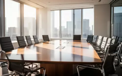 Ein heller, moderner Konferenzraum mit einem großen Holztisch und leeren Stühlen nach einer Aktionärsversammlung. - Foto: über boerse-global.de