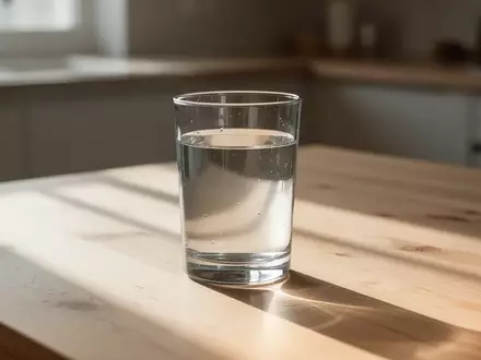 Ein Glas Wasser auf einem Holztisch bei natürlichem Licht. - Foto: über boerse-global.de