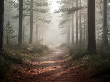 Ein nebliger Waldpfad in den frühen Morgenstunden, der zu Bewegung im Freien einlädt. - Foto: über boerse-global.de