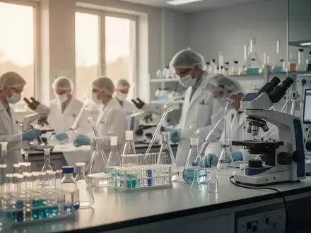Wissenschaftler in einem modernen Labor arbeiten an der Erforschung neuer Medikamente. - Foto: über boerse-global.de