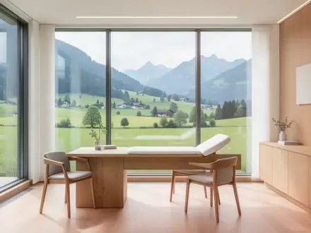 Ein heller, minimalistischer Beratungsraum mit Blick auf eine grüne Landschaft, der eine ruhige und professionelle Atmosphäre vermittelt. - Foto: über boerse-global.de