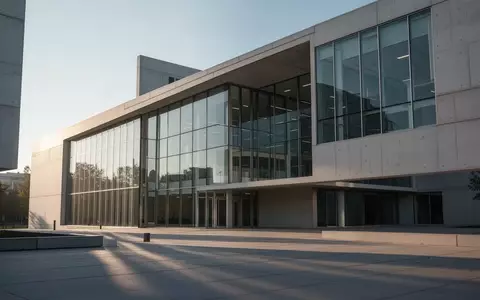 Ein modernes, minimalistisches Behördengebäude aus Glas und Beton bei klarem Tageslicht, architektonische Fassadenansicht. - Foto: über boerse-global.de