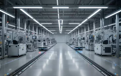 Eine moderne, sterile Fabrikhalle einer Automobilfertigung mit sauberen Montageplätzen und poliertem Betonboden. - Foto: über boerse-global.de