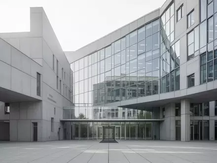 Moderne Glas- und Betonfassade eines deutschen Regierungsgebäudes bei bewölktem Tageslicht. - Foto: über boerse-global.de