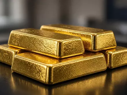 Mehrere glänzende Goldbarren auf einer dunklen, reflektierenden Oberfläche. - Foto: über boerse-global.de