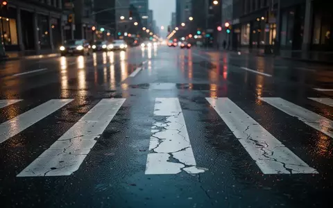 Eine verregnete, leere Stadtstraße bei Dämmerung mit einem Zebrastreifen und Reflexionen auf dem Asphalt. - Foto: über boerse-global.de
