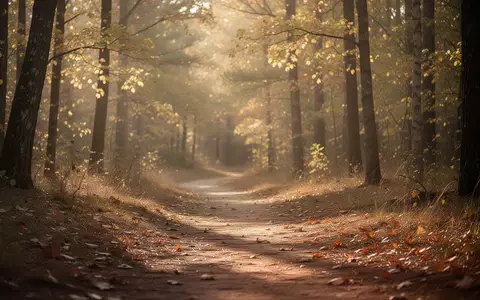Sonnenbeschienener Waldweg im Frühherbst mit leichtem Laub auf dem Boden - Foto: über boerse-global.de