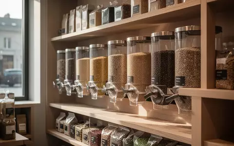 Mit Lebensmitteln gefüllte Glasbehälter in einem Unverpackt-Laden zur Reduzierung von Plastikmüll. - Foto: über boerse-global.de