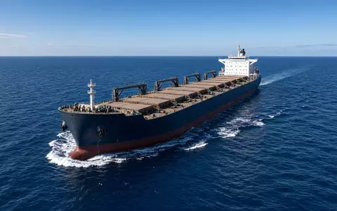Ein großes Massengutfrachter-Schiff auf offener See bei klarem Himmel. - Foto: über boerse-global.de