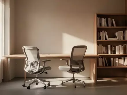Ein minimalistisches, sonnendurchflutetes Heimbüro mit einem leeren Schreibtisch und einem ergonomischen Stuhl. - Foto: über boerse-global.de