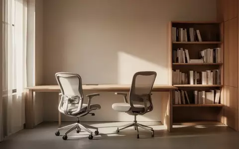 Ein minimalistisches, sonnendurchflutetes Heimbüro mit einem leeren Schreibtisch und einem ergonomischen Stuhl. - Foto: über boerse-global.de