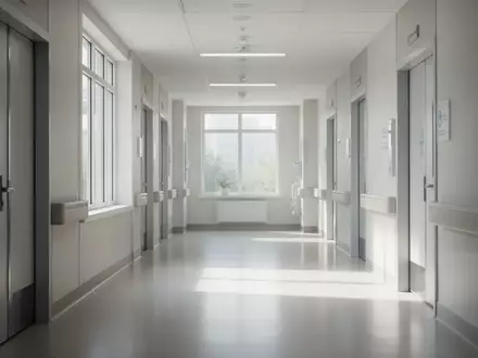 Ein moderner, heller Krankenhausflur in einer neurologischen Klinik mit minimalistischer Architektur und Tageslicht. - Foto: über boerse-global.de